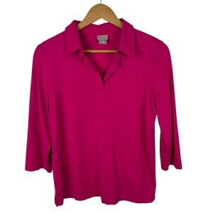 Chico's Womens Pink Polo Top‎ Size 0 (Small) Collared 3/4 Sleeve Casual Comfort